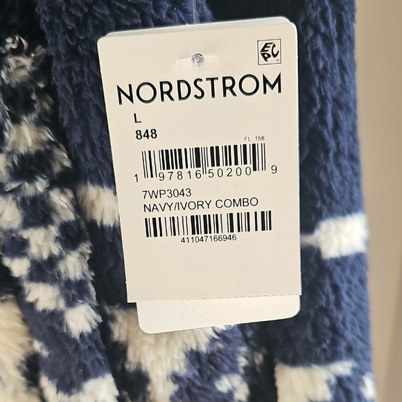 NWT Lucky Brand Geo Print Faux Fur Zip Teddy Jacket Large. Navy/Ivory - Picture 11 of 16